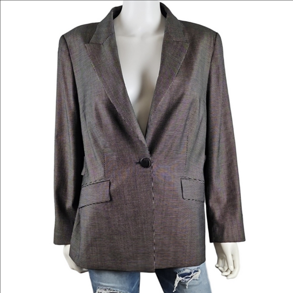Escada Jackets & Blazers - Escada Bentley Wool Blend Black White Notched Lapel Single Button Jacket Blazer
